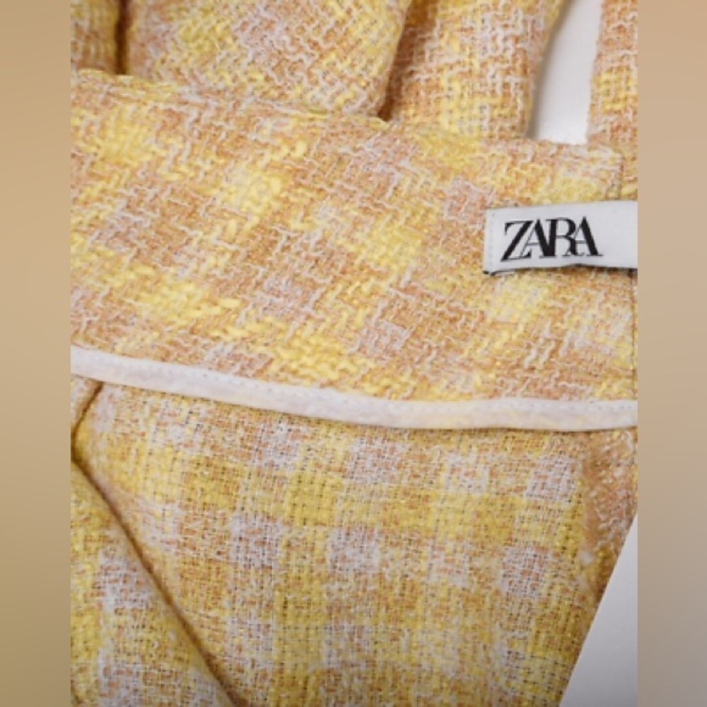 ZARA TWEED TROUSER Cropped Pants Wide Leg Culottes Large Womens Knit Yellow - Picture 14 of 15